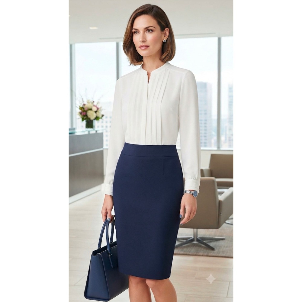 White House Black Market Pleated Split Neck Blouse Ecru White 10P